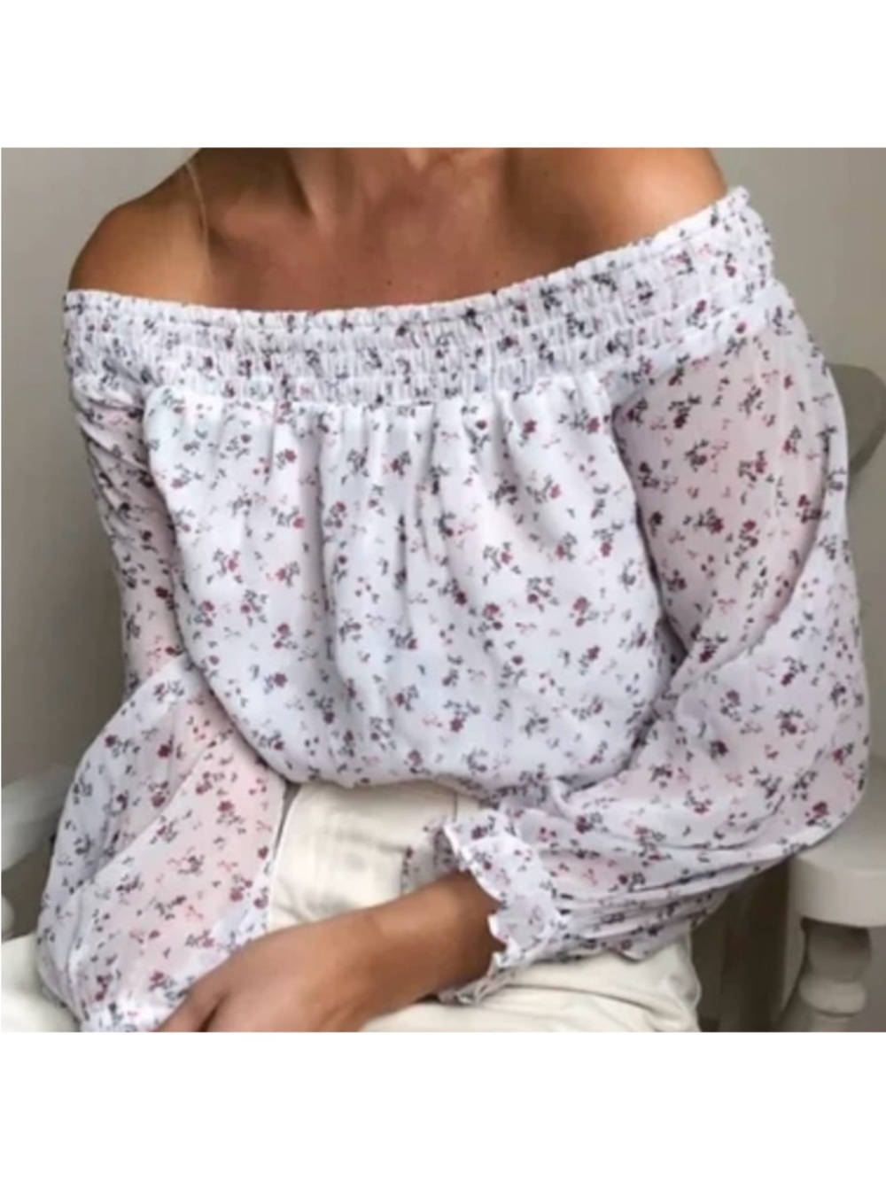 Abercrombie & Fitch | Floral Off The Shoulder Smocked Top NWT Semi Sheer Lined